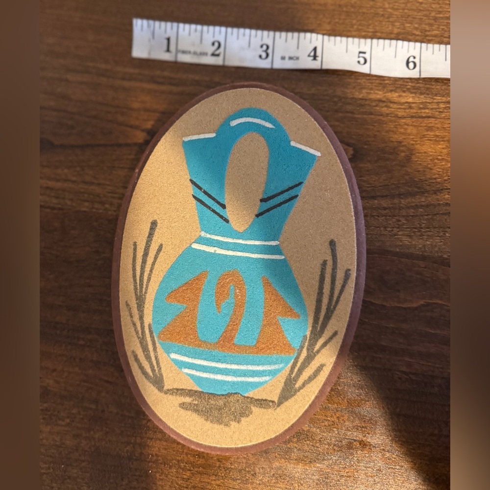 Navajo Sandpainting Art Wedding Vase Oval Signed Nellie Bryan Apache Jct Arizona